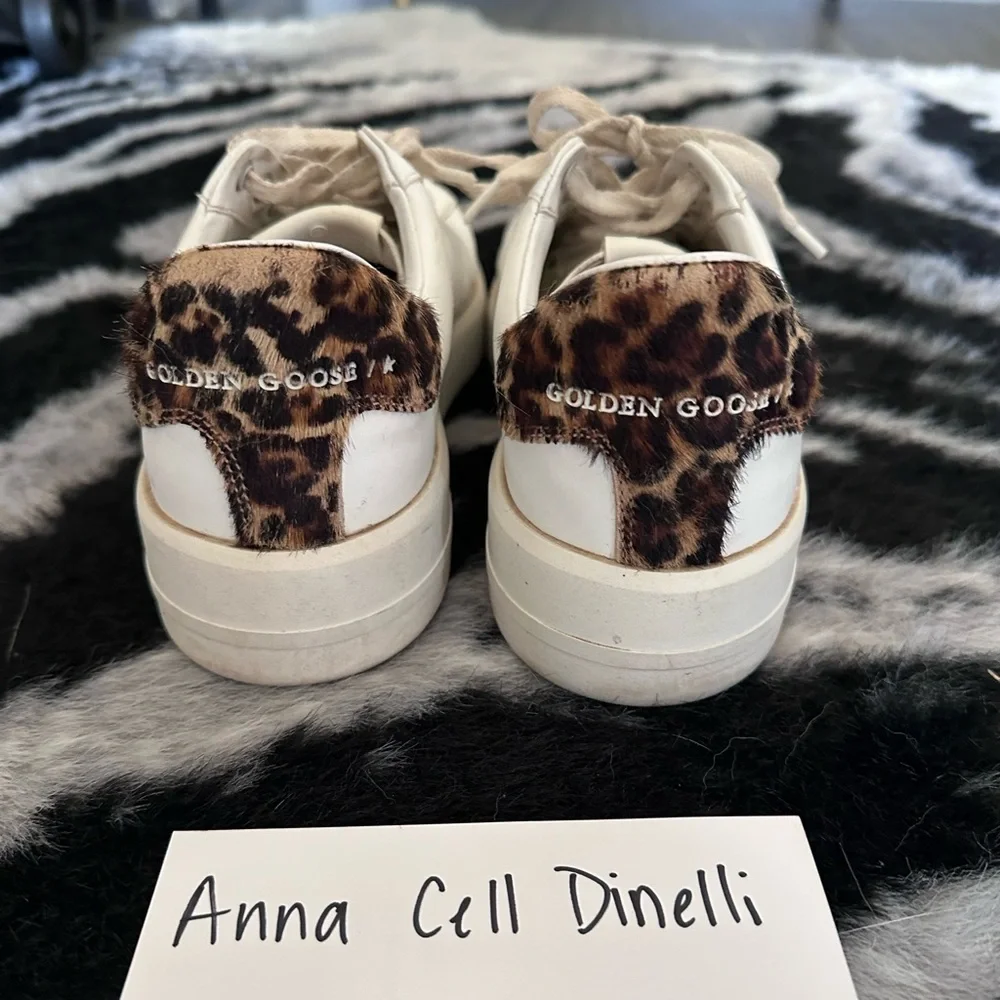 Purestar Golden Goose White Leather Sneakers with Leopard Heel Tab - Picture 2 of 8